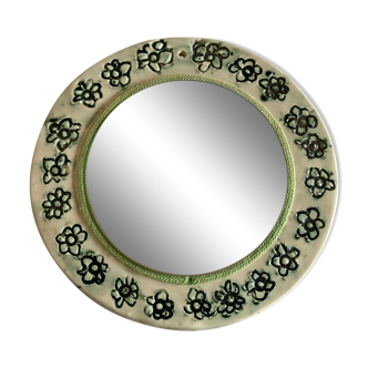 Incised ceramic mirror with flowers 1960