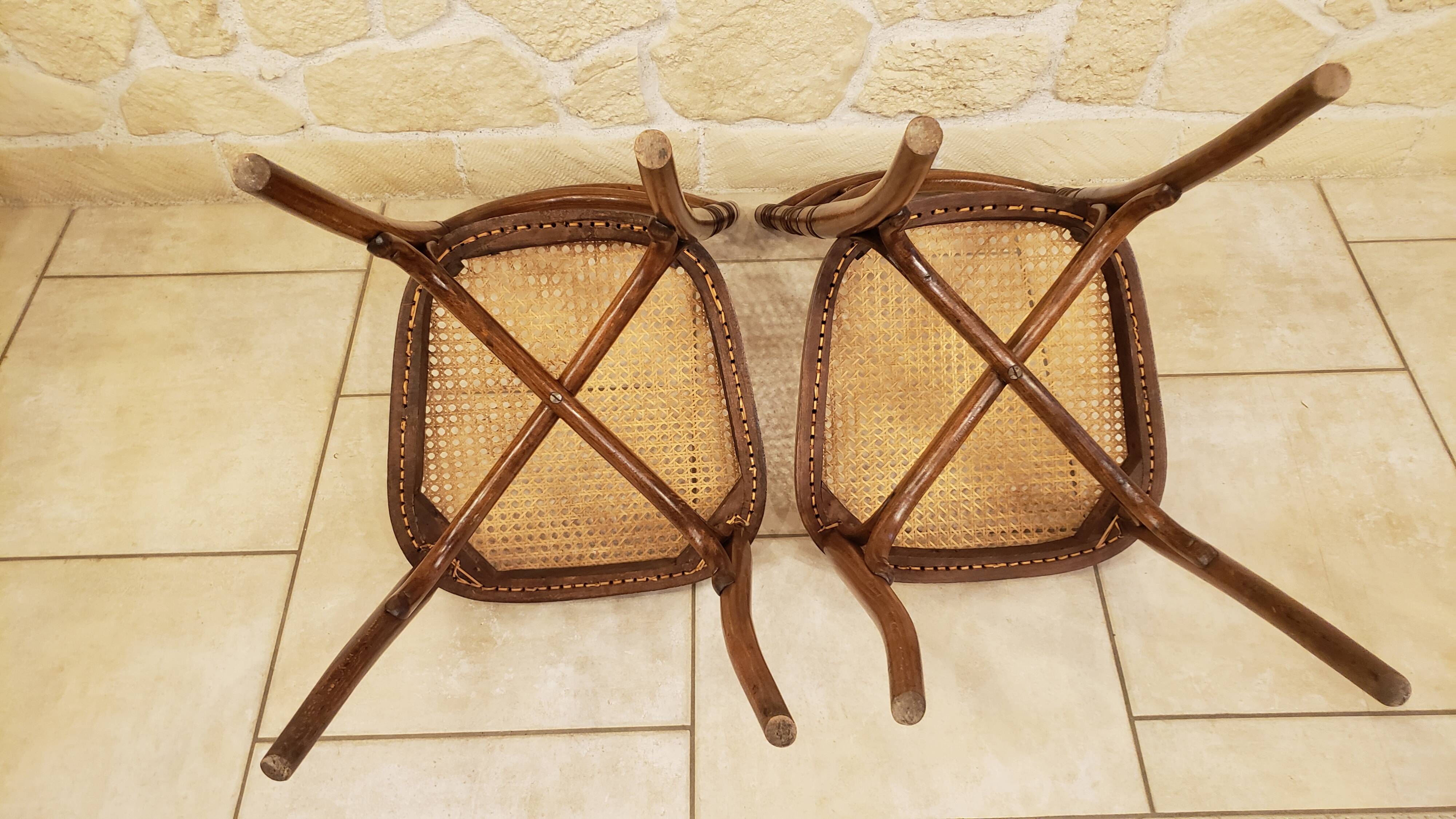 Pairs of old caned bistro chairs cambier n°229