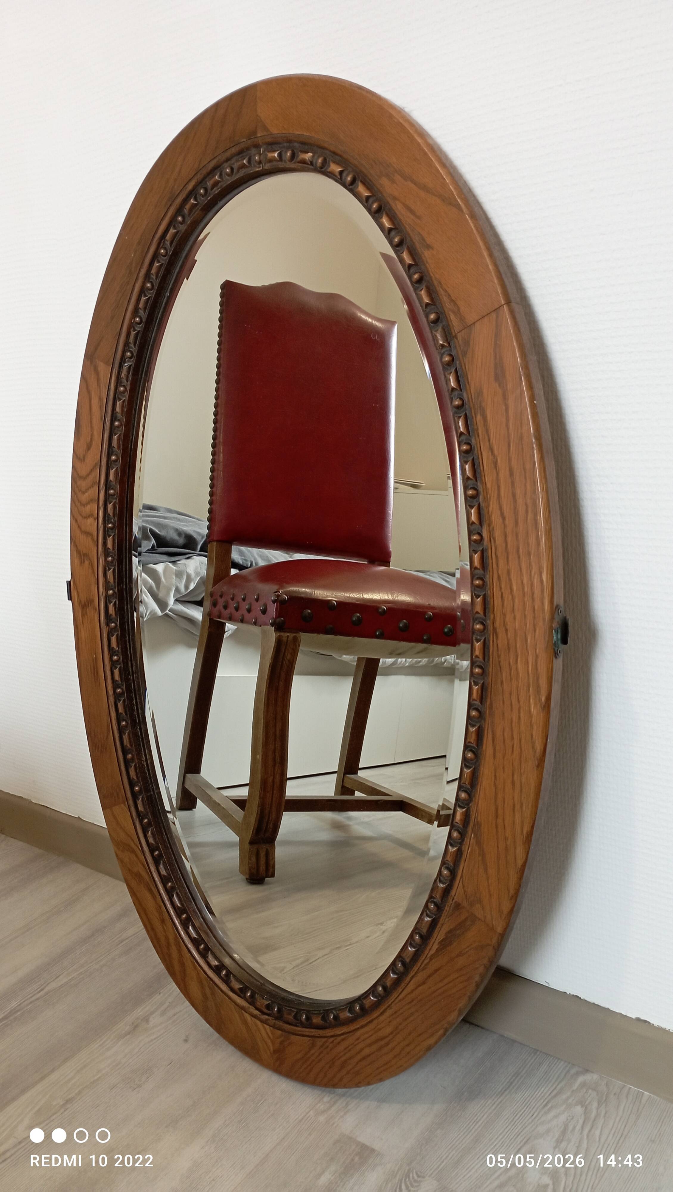 Miroir ovale bois vintage