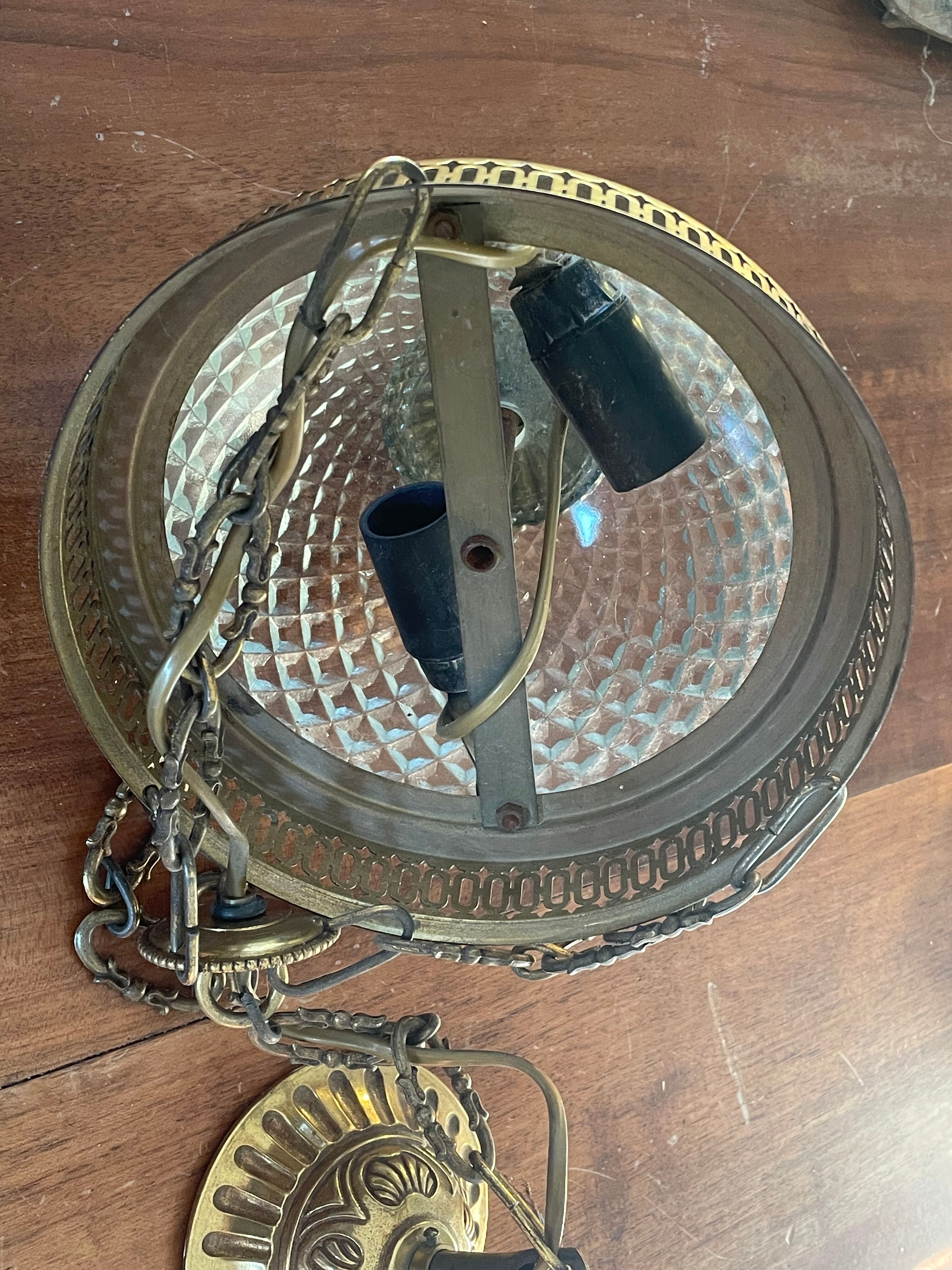 Suspension brass basket and glass vintage diamond tip