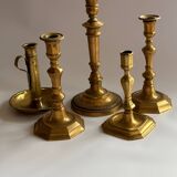 Set of 5 bronze and brass candlesticks