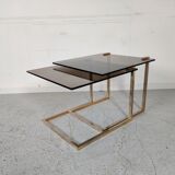 Ronald Schmitt trundle tables, glass and metal, 70s/80s