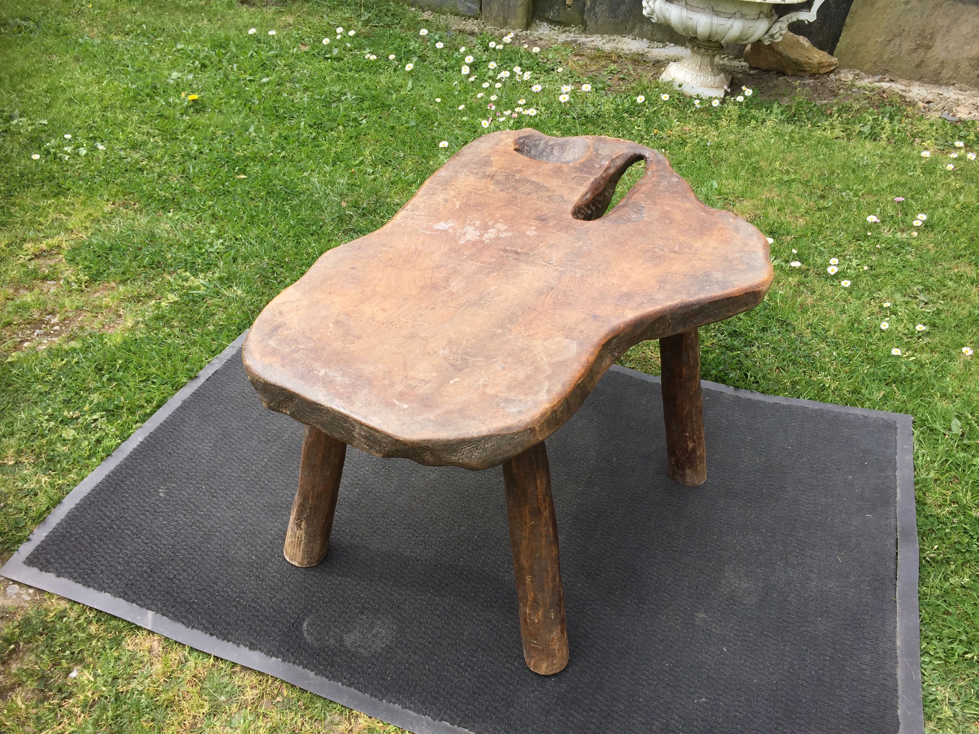 Brutalist vintage coffee table with 4 feet in oak