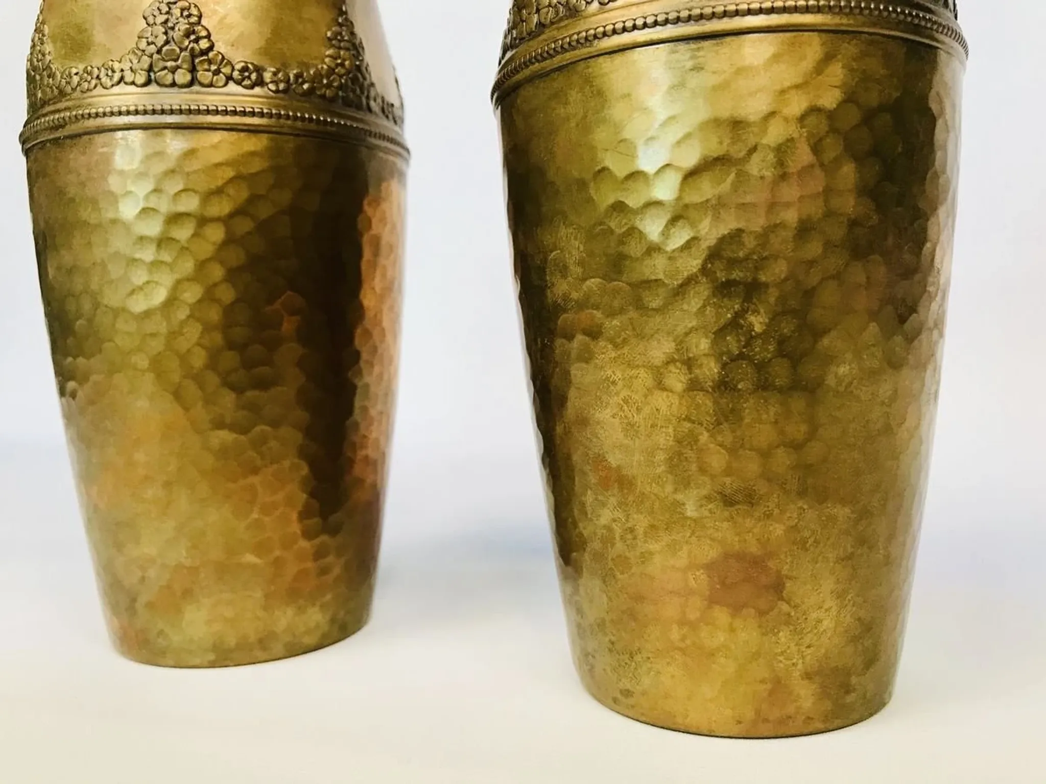 Art Nouveau Wrought & Hammered Brass Vases from WMF Germany 1920s, Set of 2
