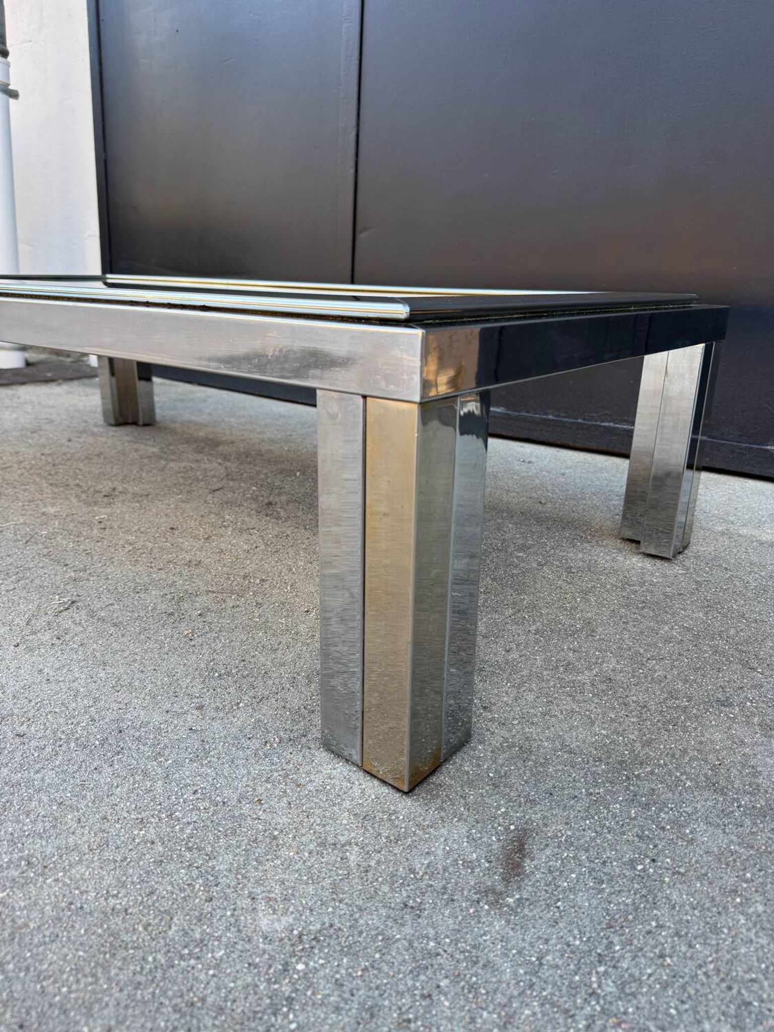 1970s smoked glass chrome coffee table