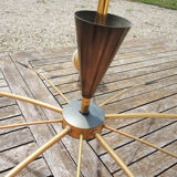 Ancien lustre 5-branches en laiton et verre blanc