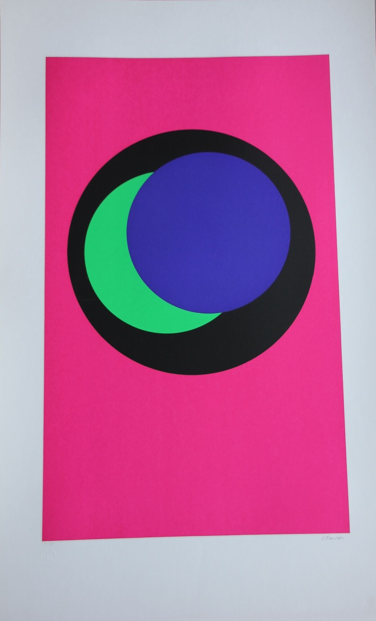 Silkscreen signed op art Claisse geneviève 1967 circles Denise René
