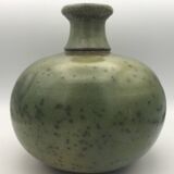 Contemporary vase ball shape raku shades of green and yellow