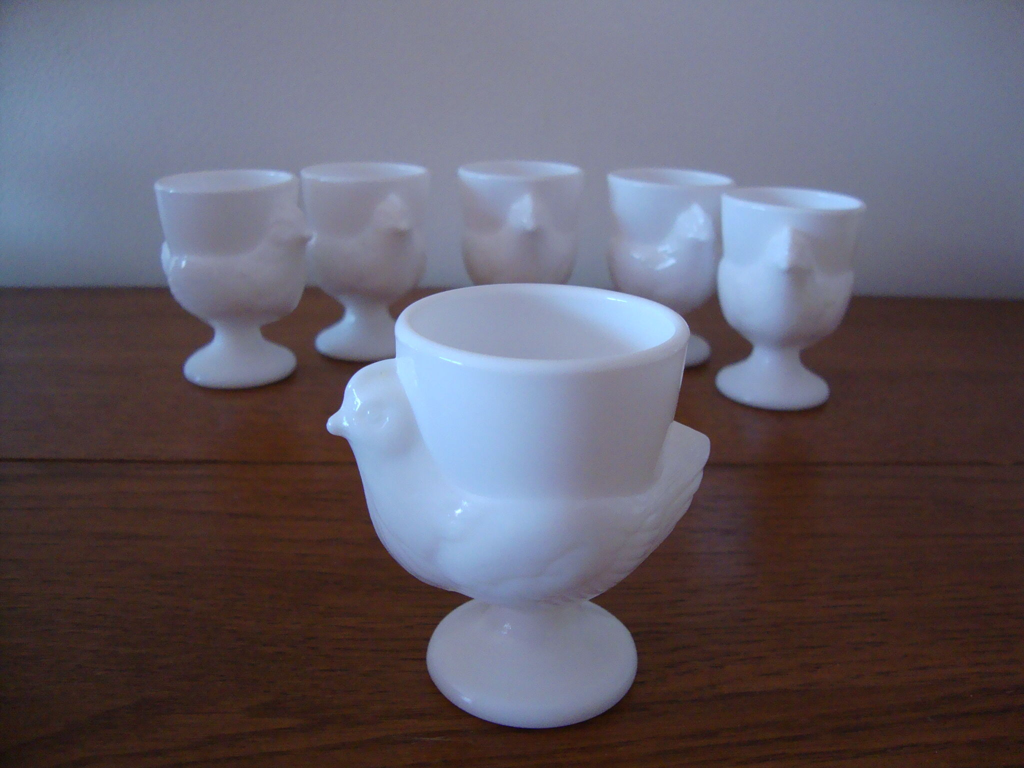 6 vintage white egg-cups