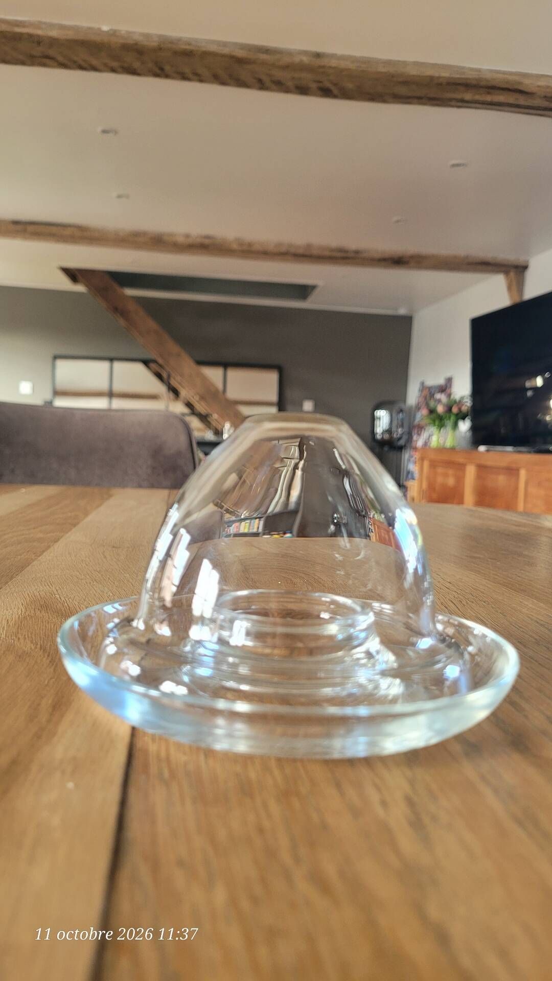 2 egg cups with matching glass cloches in transparent glass