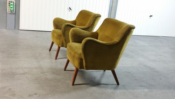 Paire de fauteuils original années 50-60 design italien doré