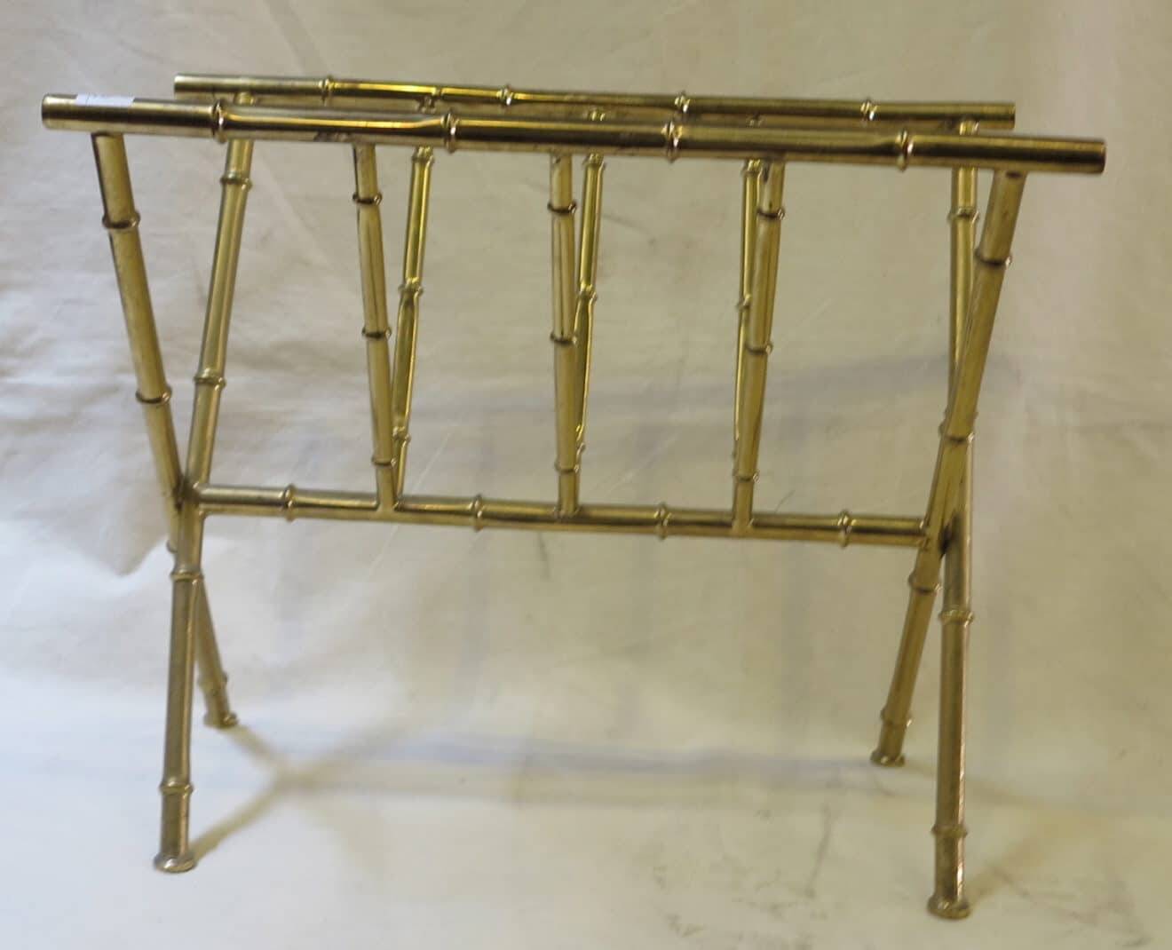 Magazine rack in the style of Jacques Adnet, bamboo model in brass.