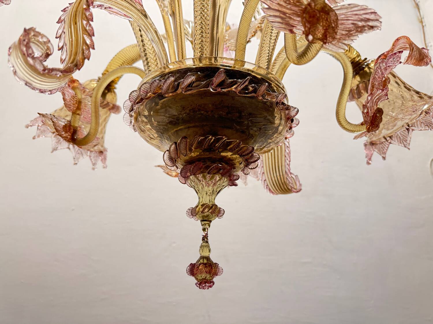 Venetian Pink Amber Murano Glass Chandelier 1960’s