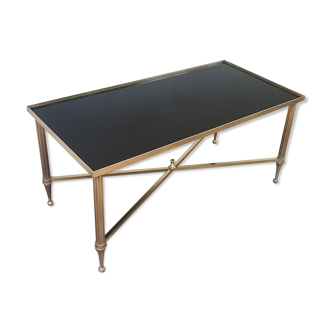 Table basse en laiton et plateau de verre noir