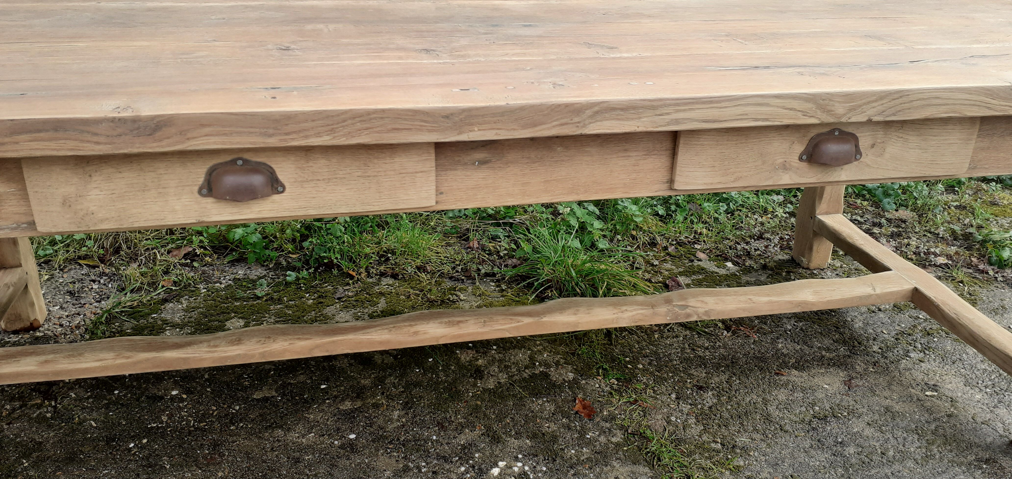 Farm table 2 drawers solid oak raw wood