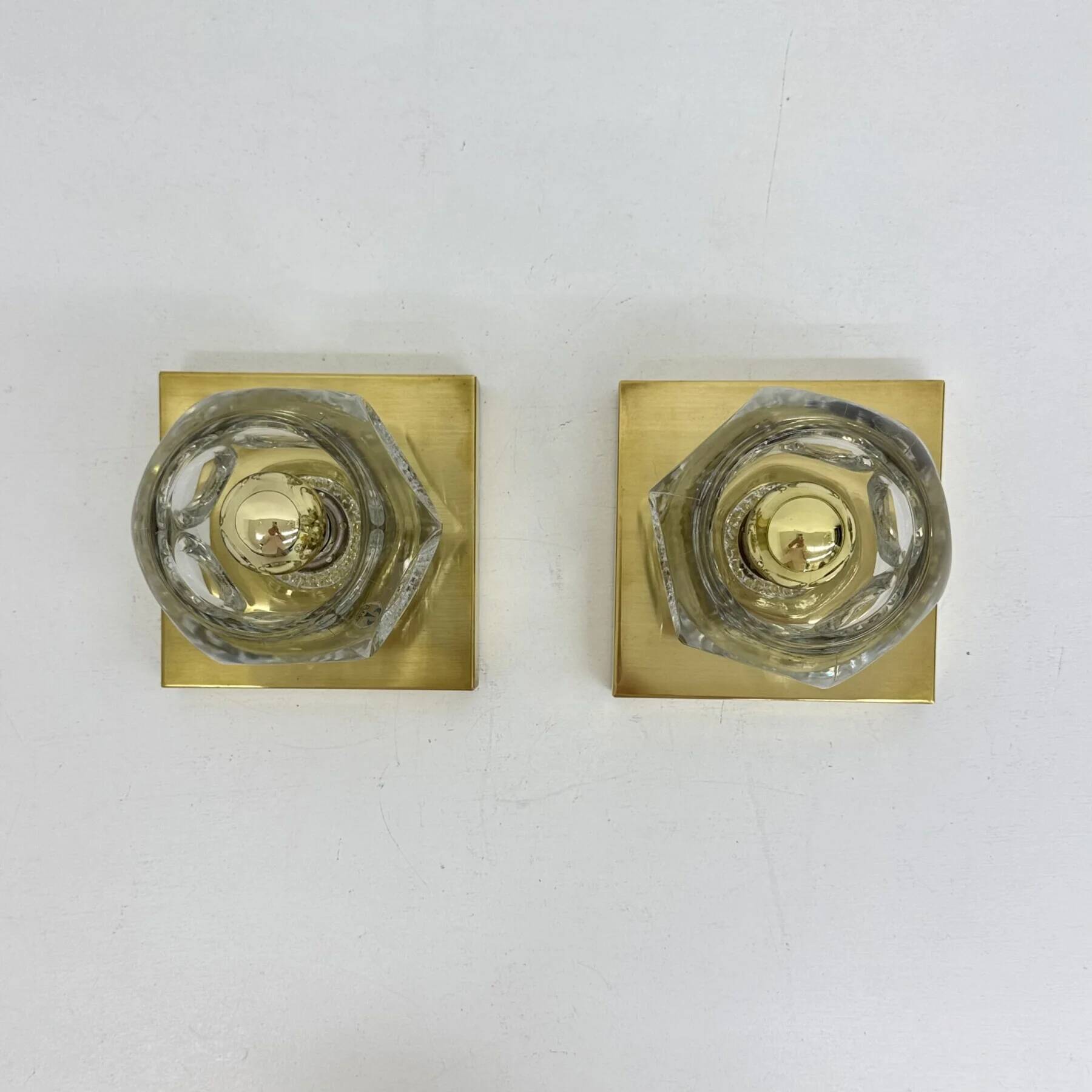 Pair of Peil & Putzler ice cube glass wall lamps, 1970s