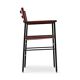 Classic bar stool with cognac leather backrest and black rubber metal.