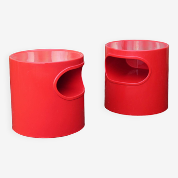 Pair of red Giano Vano bedside tables / side tables by Emma Gismondi for Artemide