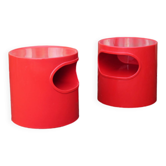Pair of red Giano Vano bedside tables / side tables by Emma Gismondi for Artemide