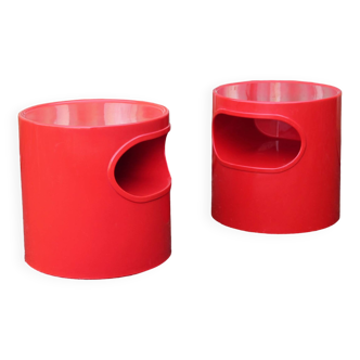 Paire de chevets / tables d'appoint Giano Vano rouges par Emma Gismondi pour Artemide