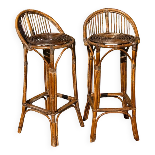 Paire de tabourets en rotin, France années 60