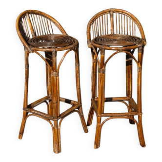 Pair of 1960s rattan stools from France.