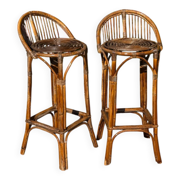 Paire de tabourets en rotin, France années 60