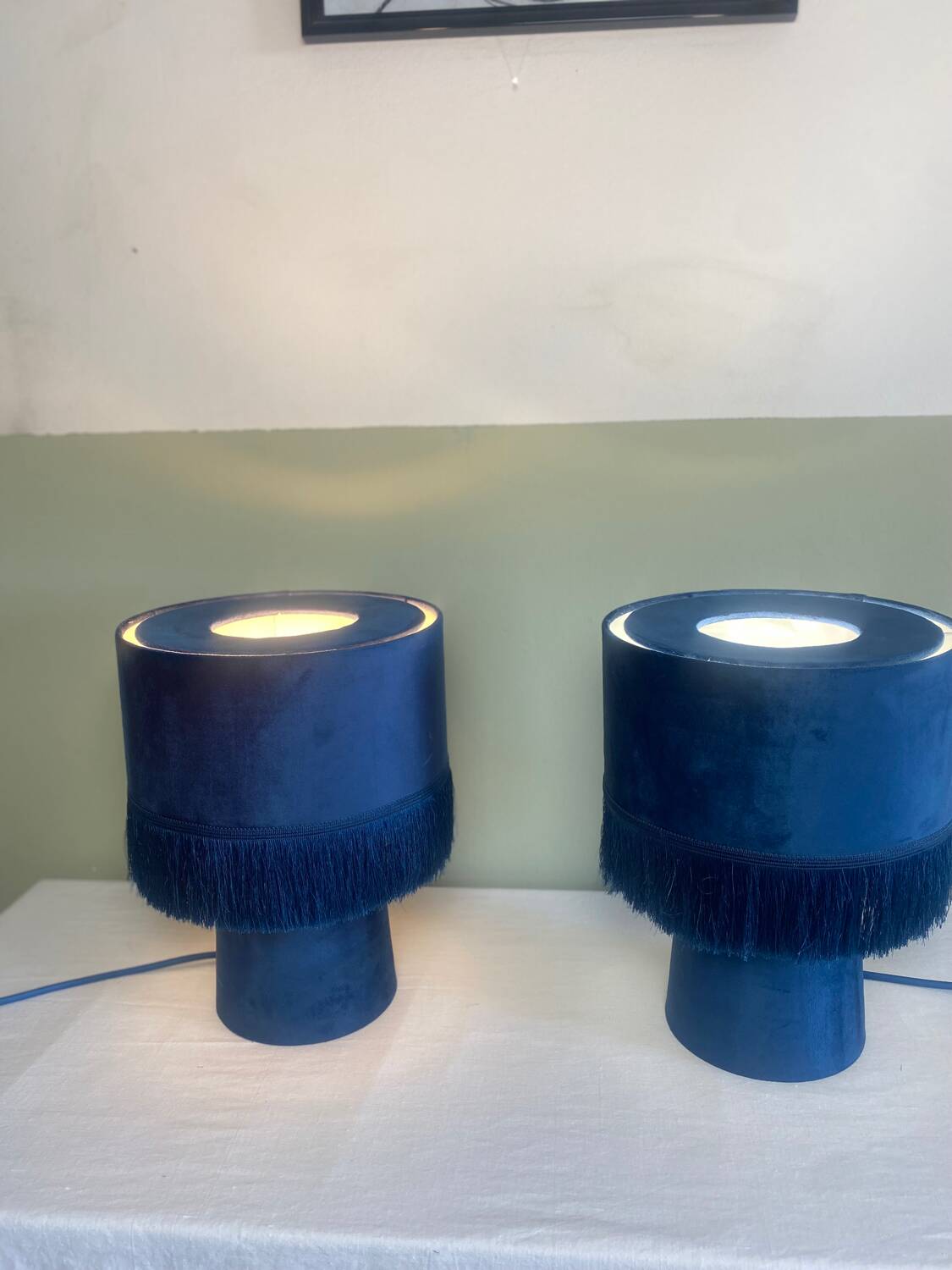 Blue velvet lamps