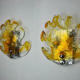 Pair of "leaf" wall lights by Murano Mazzega in orange frosted glass Italy 1970