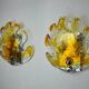 Pair of "leaf" wall lights by Murano Mazzega in orange frosted glass Italy 1970