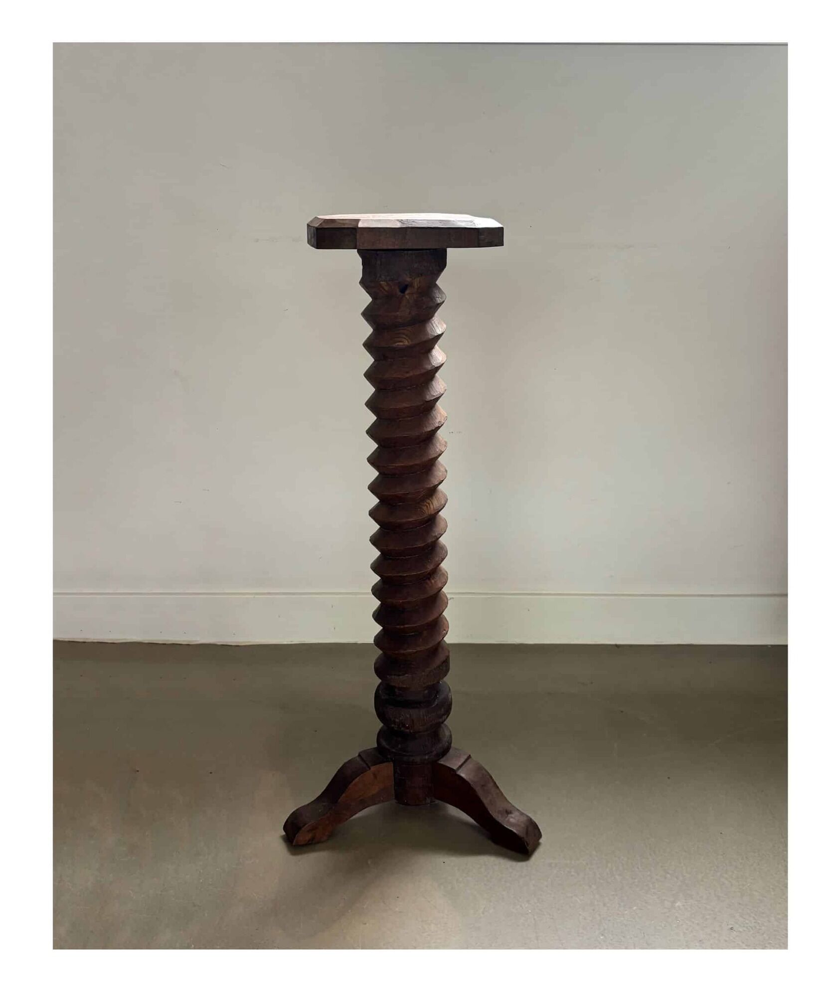 Brutalist hand-carved wooden pedestal, France