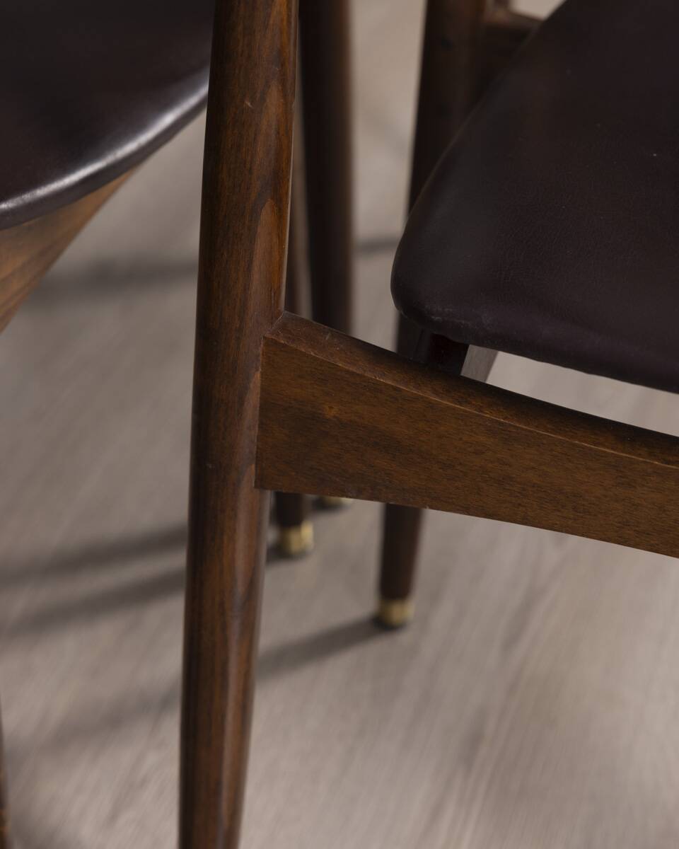 Set of 8 vintage 1960s wood and leather chairs designed by anonima castelli
