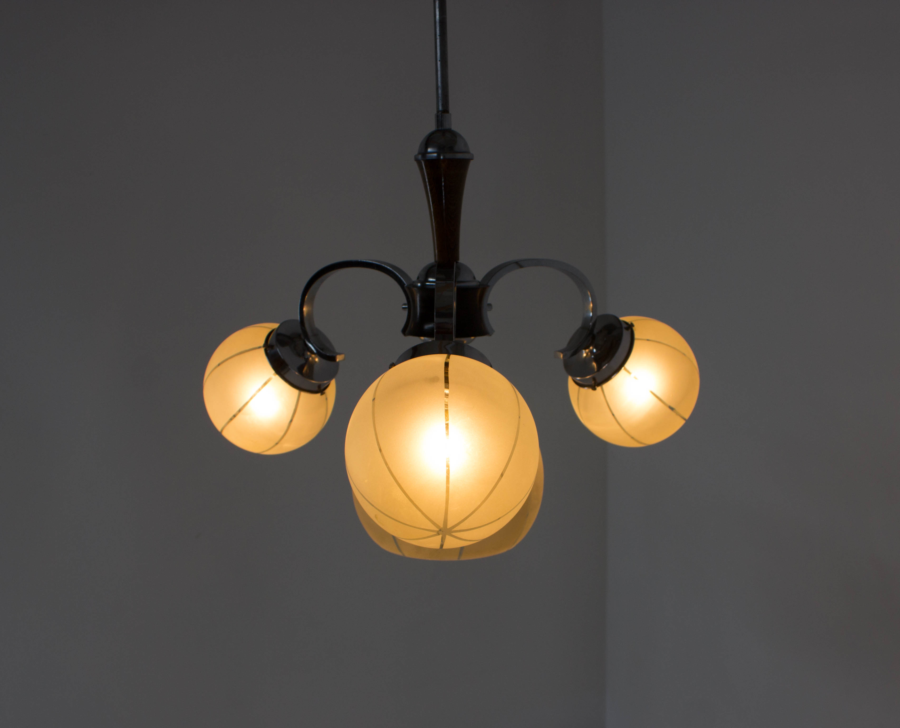 Chrome-plated Art Deco Chandelier, 1940s