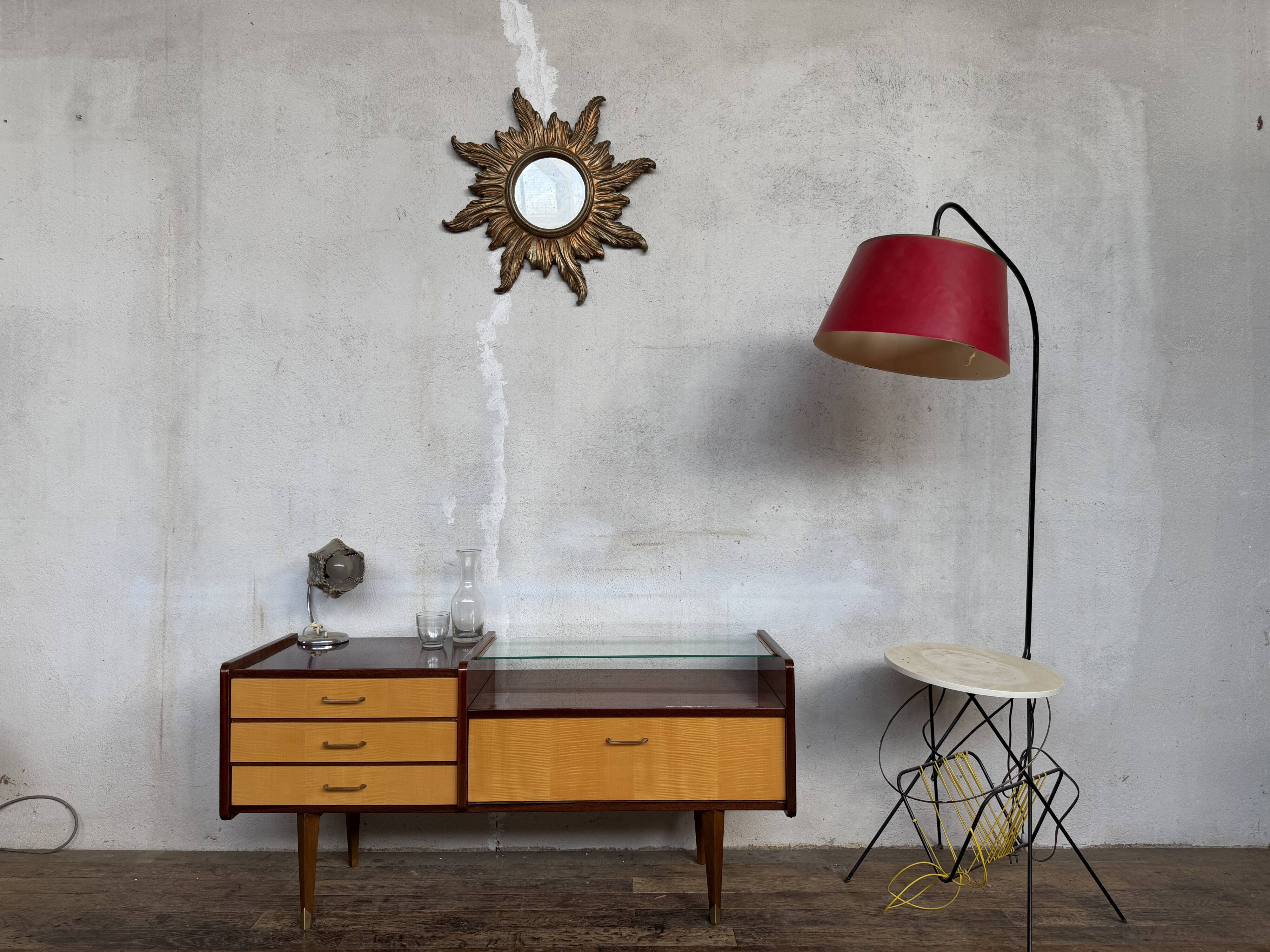 Enfilade vintage bicolore – Plateau en verre – Design rétro chic