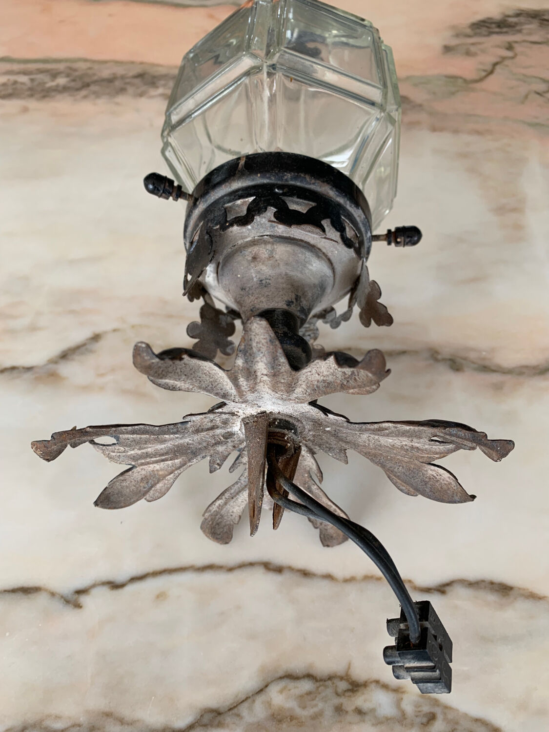 Antique lamp bronze and glass -1920