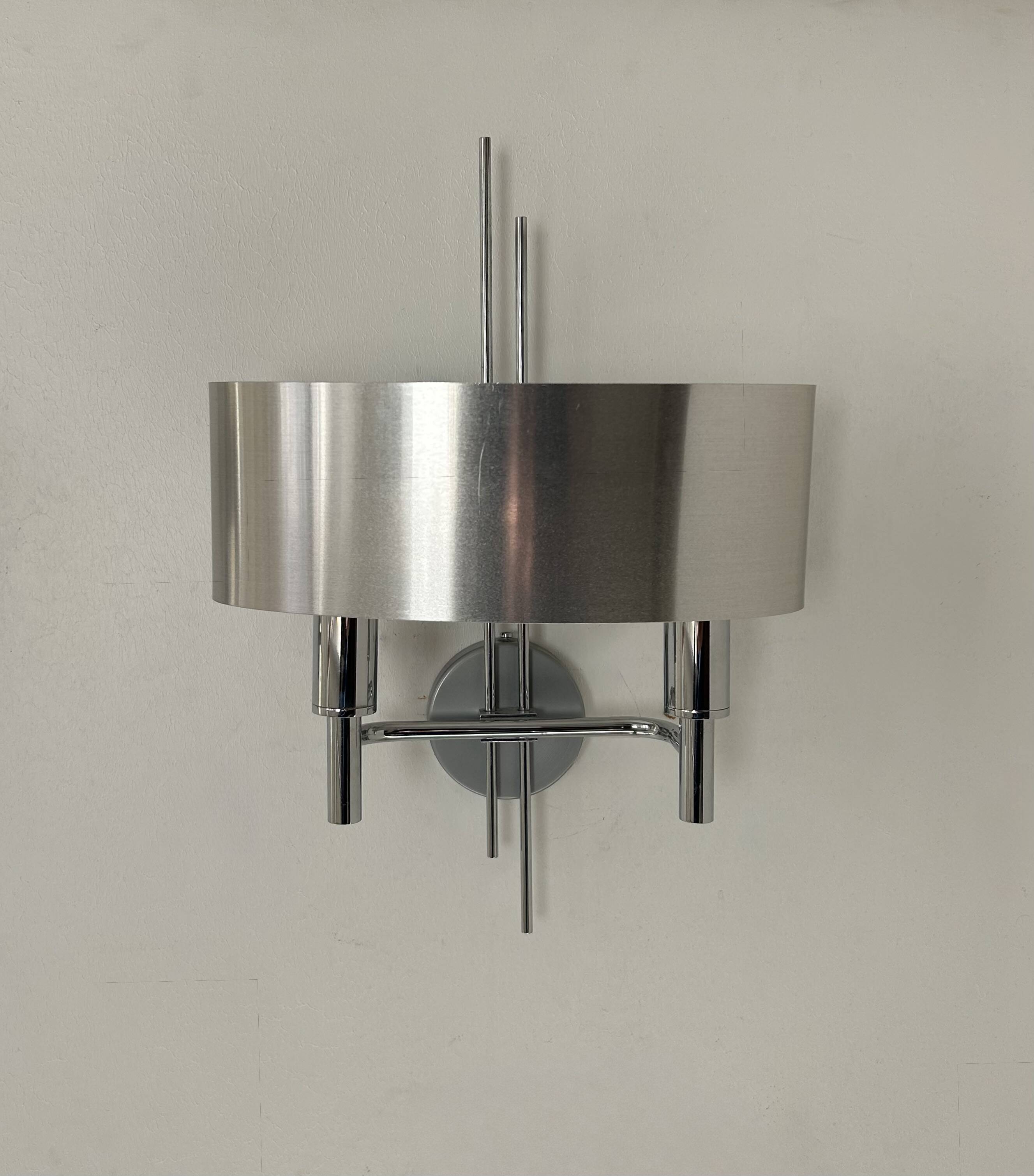 Pair of vintage wall lights, brushed metal and chrome, France 1960