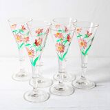 Set of 6 Mid-century Rare Floral Design Champagne Flutes / Italy / 1960s