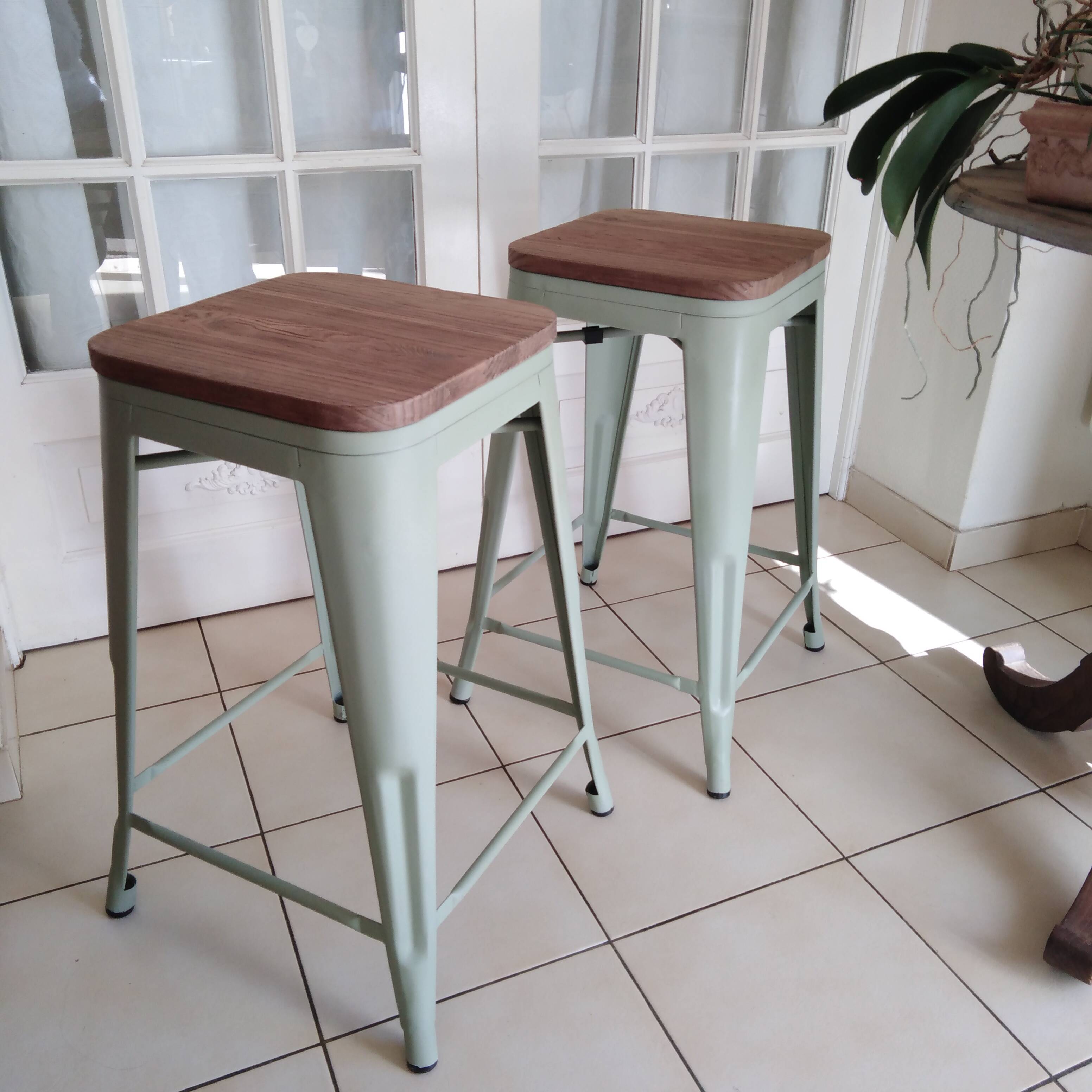 Paire de tabourets métal bois