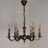 French Mid Century Brass & Copper 6 Light Traditional Style Chandelier 5571