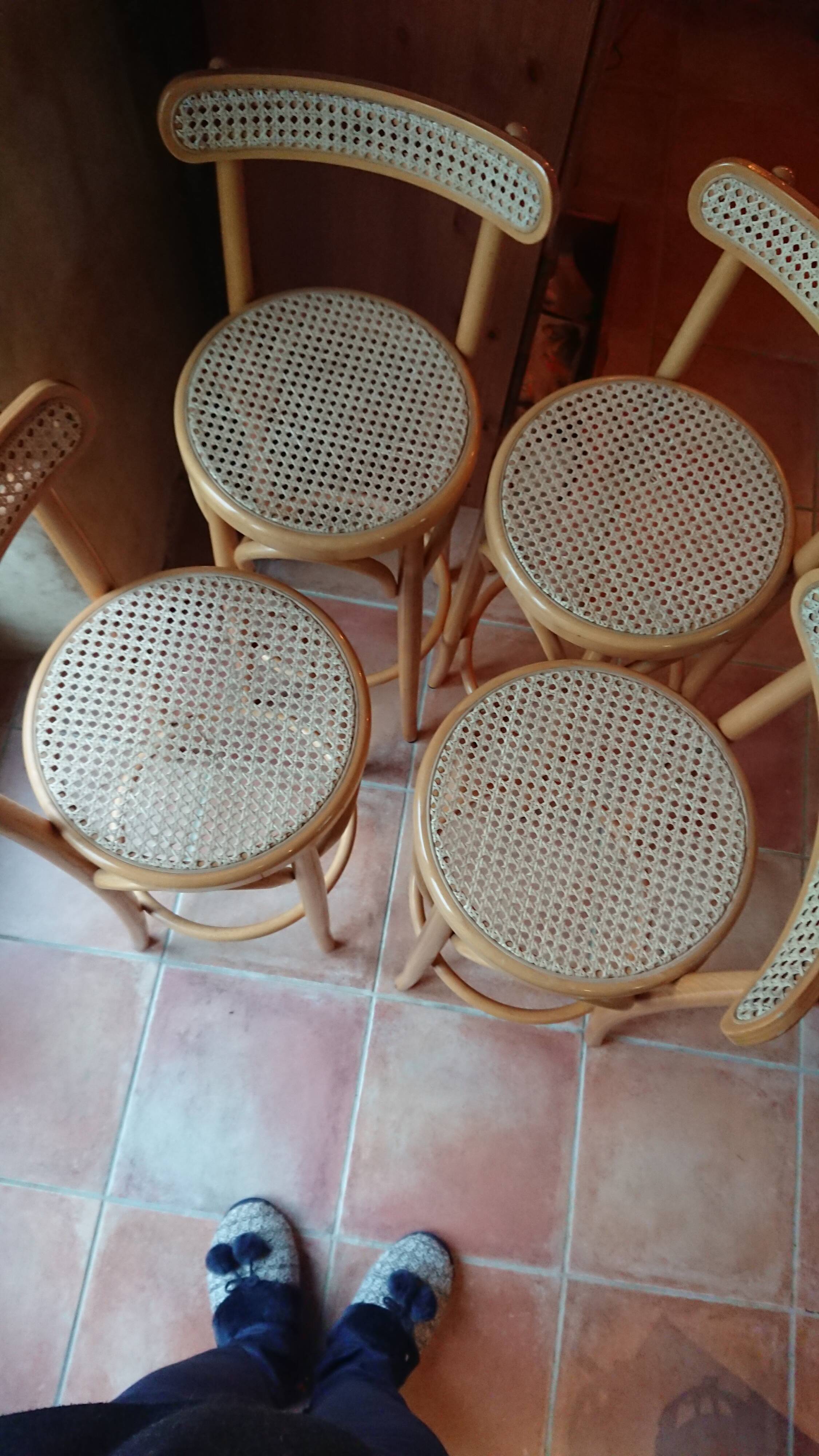 Bar stool caned curved wood