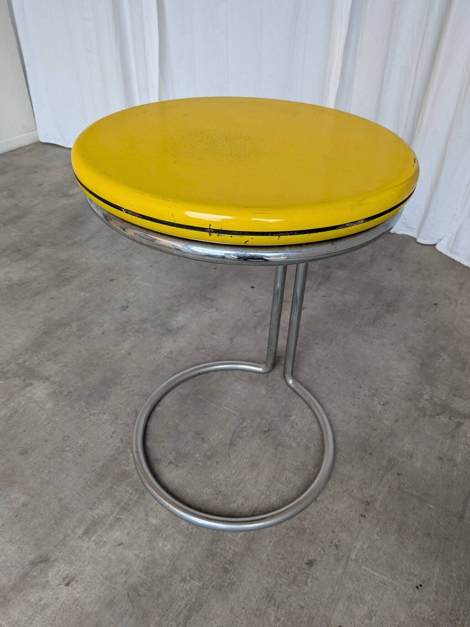Vintage Yellow Bar Table: Chrome Bauhaus Style, 1970s High Coffee Table