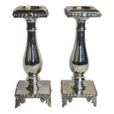 Pair of Louis XVI style silver-plated candlesticks with platforms, 29 cm.