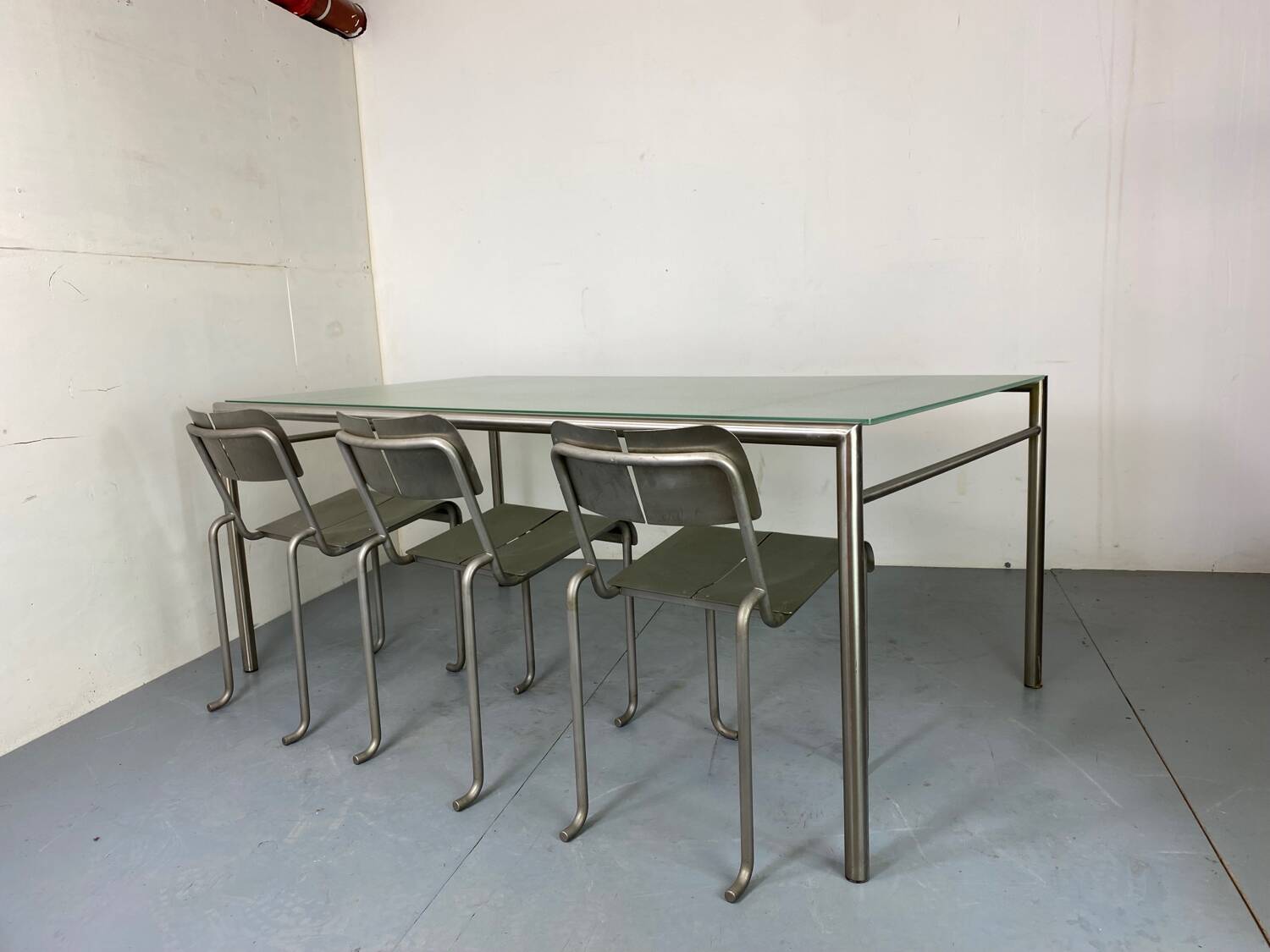 Modernist Italian Stainless Steel and Glass Dining Table, 1980s