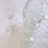 Bohemian crystal liqueur service Baccarat St Louis carafe glasses signed by an anchor