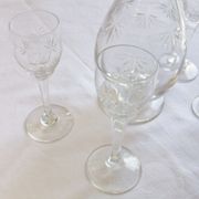 Bohemian crystal liqueur service Baccarat St Louis carafe glasses signed by an anchor