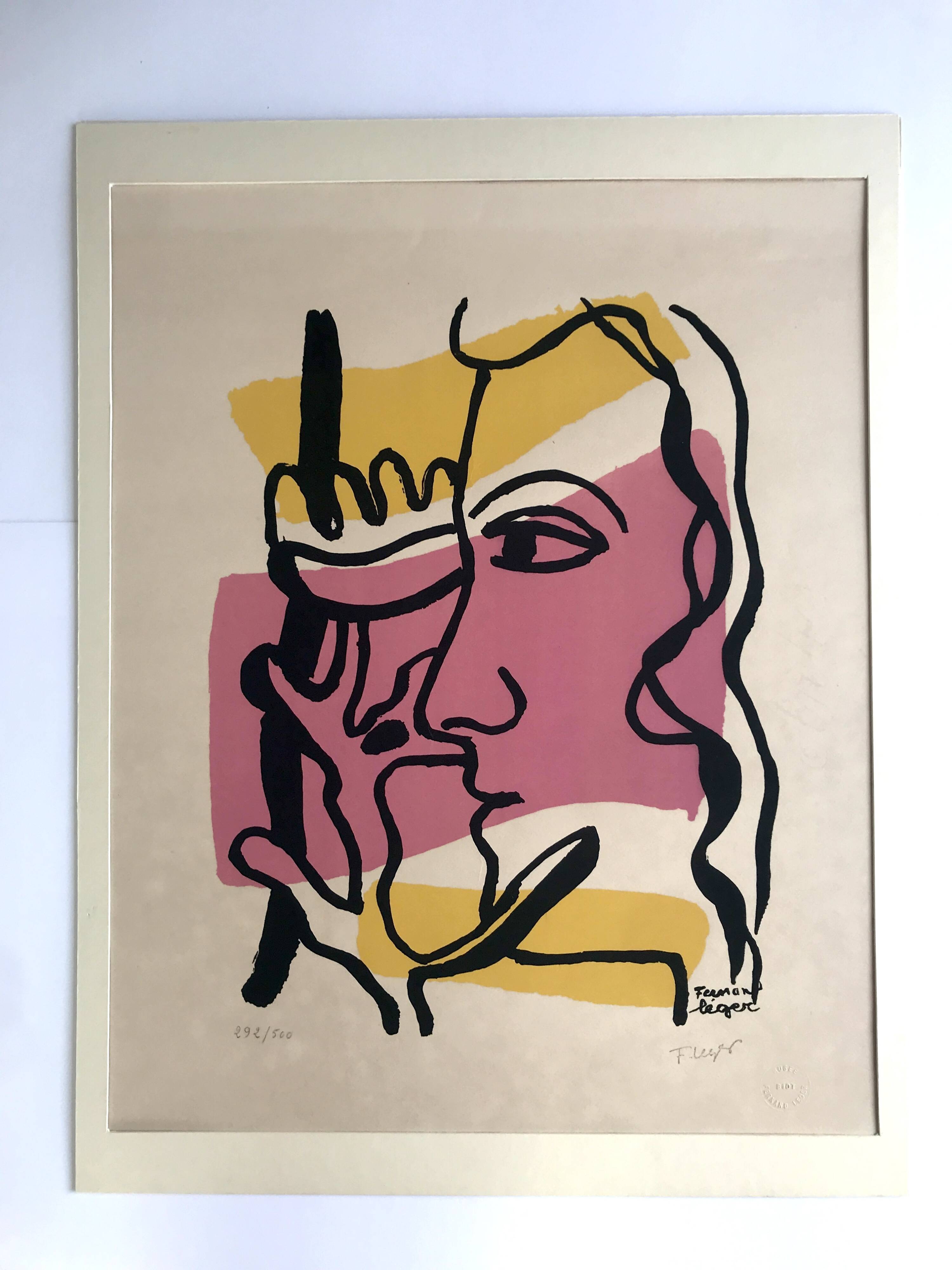 Fernand LEGER, Profile with Flower, c. 1948. Signed and stamped lithograph.