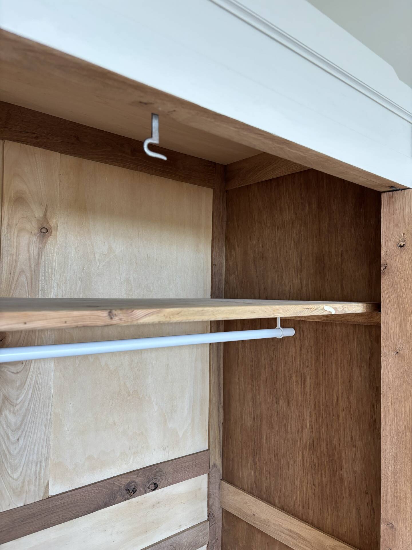 Parisian wardrobe with shelves, renovated oak wood.