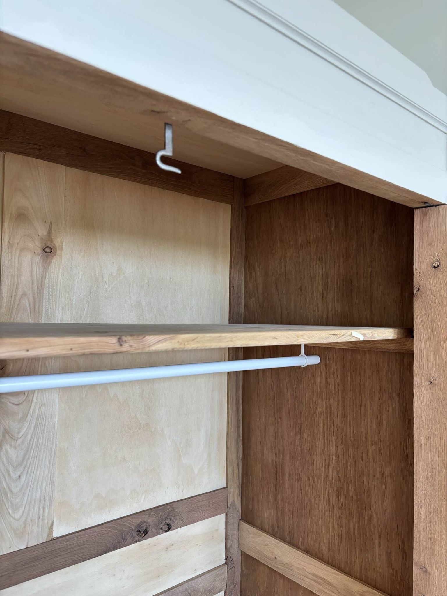 Parisian wardrobe with shelves, renovated oak wood.