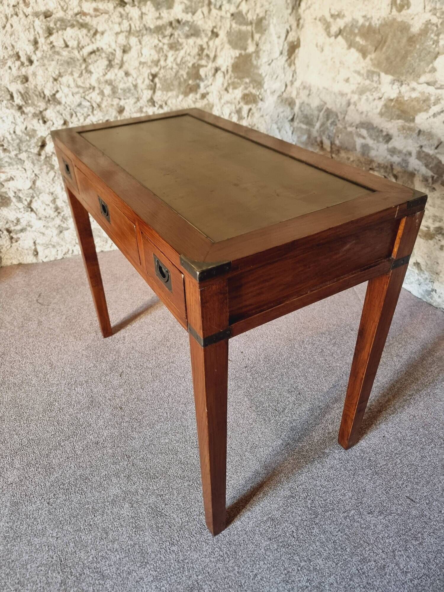 Vintage oak desk – 1970s – Green leather top and 3 drawers