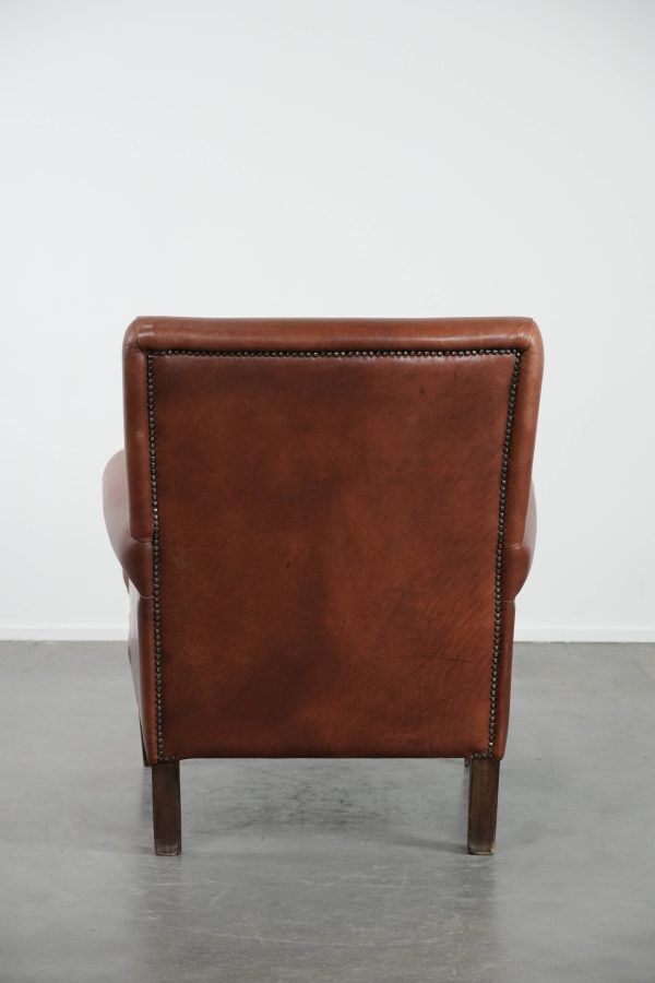 Comfortable Armchair Made of Cognac-Coloured Cow Leather in English Style